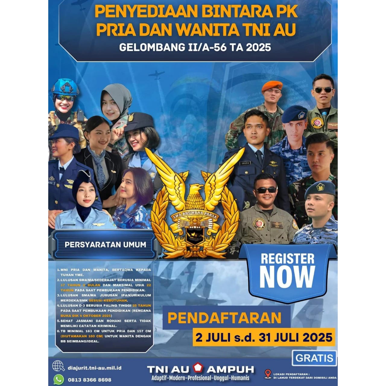 Pendaftaran Bintara PK TNI AU Gelombang II 2025