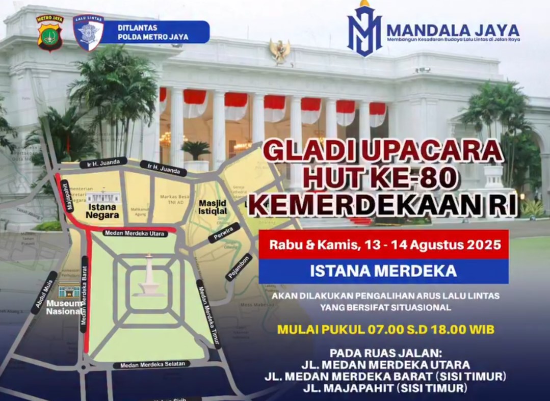 Rekayasa Lalin Gladi Upacara HUT RI ke 80 di Istana Merdeka, Berlaku 2 Hari!