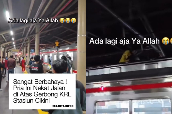 Pria Jaket Kuning Lari di Atas Gerbong KRL Stasiun Cikini, Penumpang Teriak Histeris