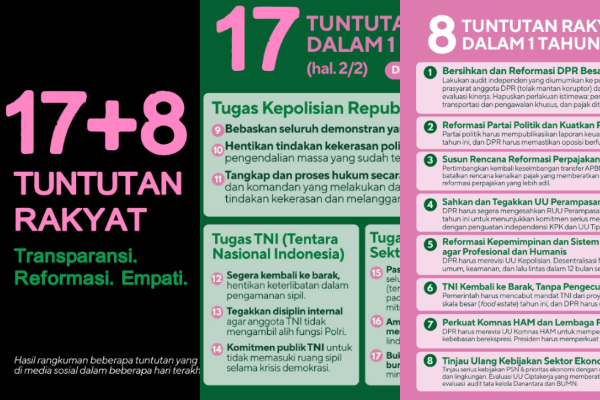 Poin Penting Isi 17+8 Tuntutan Rakyat Beserta Tenggat Waktunya, Desakan untuk Pemerintah hingga DPR