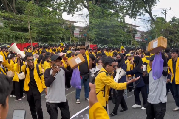 Kurir Antar Paket di Kerumunan Demo Depan DPRD Kalimantan Selatan, Netizen: Tolong COD Siapa!
