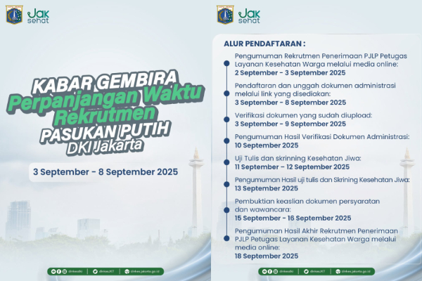 Pendaftaran Pasukan Putih Jakarta Diperpanjang Hingga 8 September 2025, Aturan Tinggi Badan Dihilangkan