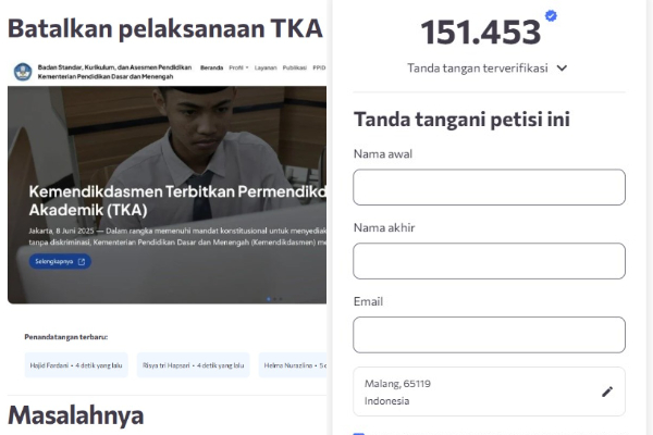 Ramai! 151 Ribu Lebih Orang Teken Link Petisi Pembatalan TKA 2025, Ini Alasannya 2 Ramai! 151 Ribu Lebih Orang Teken Link Petisi Pembatalan TKA 2025, Ini Alasannya
