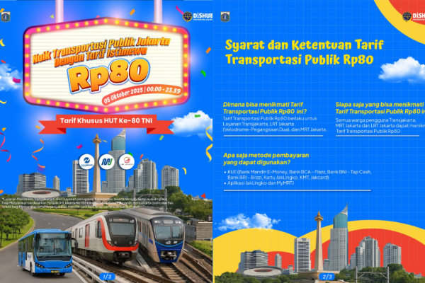 Syarat Dapat Tarif Transportasi Umum Jakarta Rp80 Spesial HUT TNI ke-80, Khusus 5 Oktober 2025!