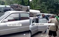 Ngeri! Motor di Cilegon Nyangkut di Atap Mobil, Pengendara Tewas Seketika