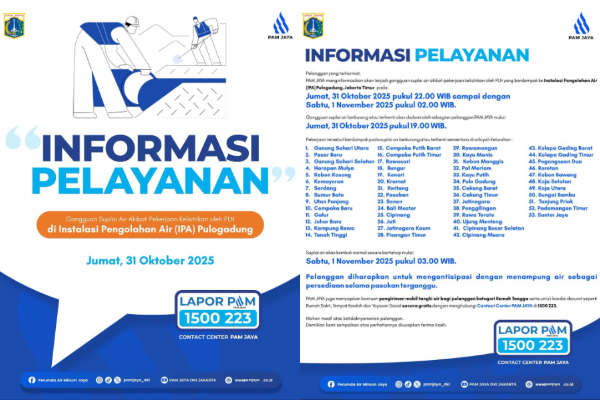 53 Daftar Wilayah di Jakarta yang Terdampak Air PAM Mati 31 Oktober-1 November 2025, Catat Jamnya!