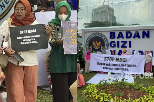 Sekelompok Ibu Demo di Depan Kantor BGN Jakpus
