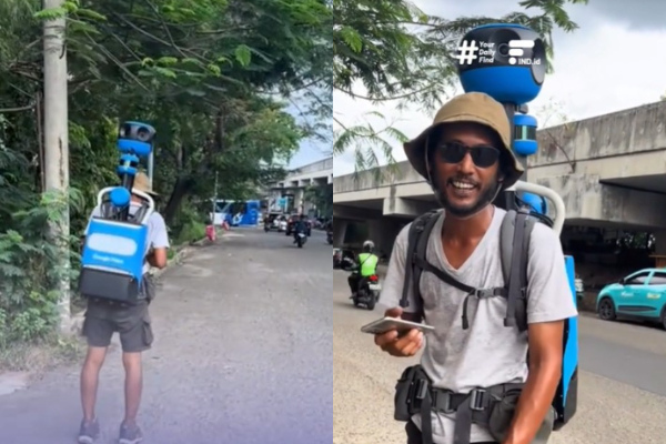 Viral! Petugas Google Maps Street View Tertangkap Kamera di Jalanan Jakarta, Jalan Kaki Bawa Trekker