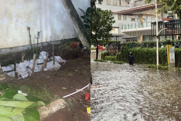 Lubang Tanggul Jebol di Kemang Ditutup Karung Pasir, Air Masuk ke Area Parkiran 2 Tanggul Jebol di Kemang