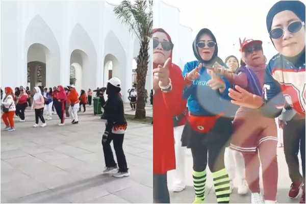 Ibu-ibu Senam di Halaman Depan Masjid Al-Bakrie Lampung, Netizen: Umur Segini Memang Lucu-Lucunya