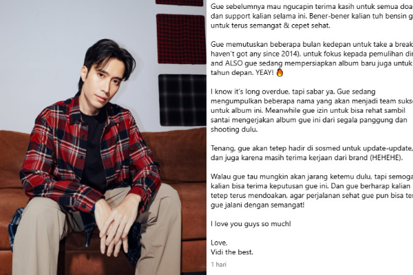 Vidi Aldiano Umumkan Hiatus Demi Pemulihan Kanker Ginjal: Butuh Istirahat