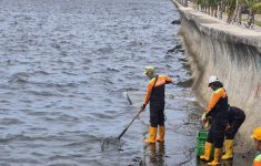 Ilustrasi permukaan air laut di Pantai Mutiara, Penjaringan, Jakarta Utara. (Source: Kompas)