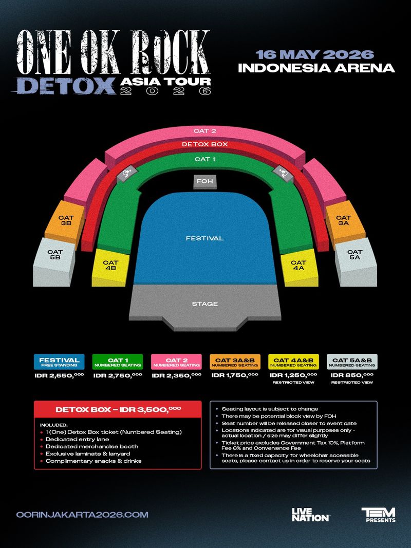 Lengkap! Daftar Harga Tiket ONE OK ROCK Jakarta 2026 dan Cara Pembeliannya 2 Site Plan Konser ONE OK ROCK di Jakarta