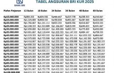 Tabel pinjaman KUR BRI 2025. (Source: KUR BRI)