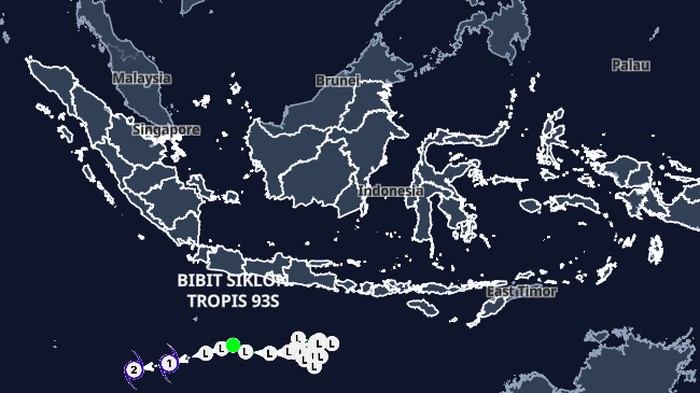Bibit Siklon Tropis 93S Terus Menguat, Jakarta hingga DIY Berpotensi Hujan Lebat dan Angin Kencang. (Source: BMKG)