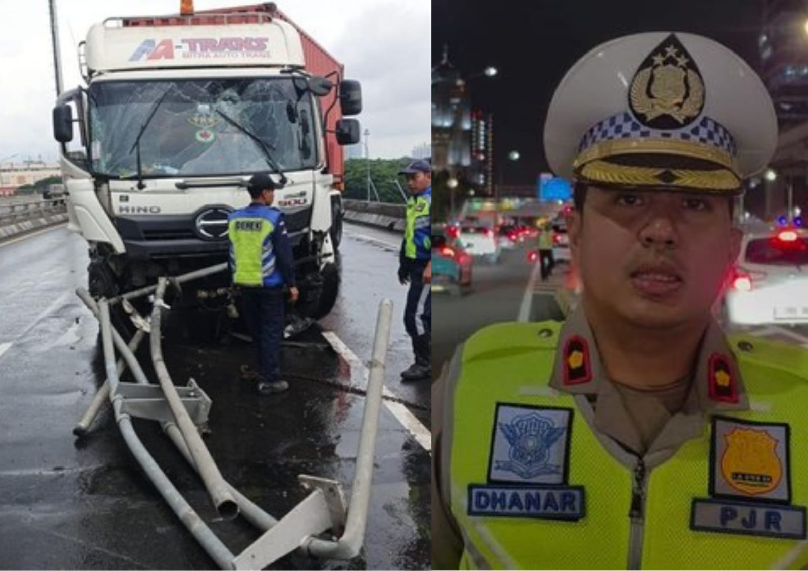 Truk Trailer Menabrak Pembatas Jalan di Tol Wiyoto Wiyono, 76 Meter Barrier Copot dan Picu Kemacetan Telah Dievakuasi