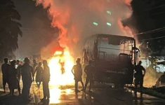 Bus Terbakar di Jalinsum Muratara Sumatera Selatan, Kendaraan Hangus Dilalap Api