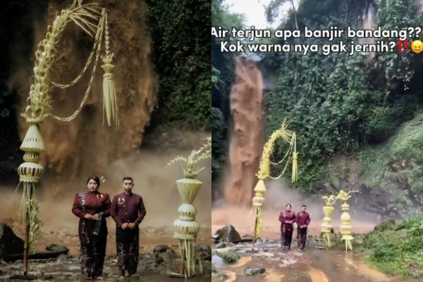 Pengantin Foto di Air Terjun Keruh Viral di Medsos, Netizen: Kayak Mau Ngasih Sesajen