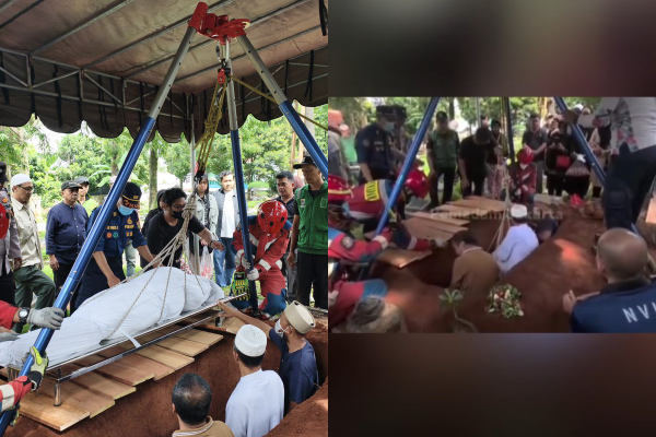 Obesitas! Jenazah Pria Bobot 130 Kg Dimakamkan di Jakarta Timur Pakai Vertical Rescue, Ini Penjelasan Damkar