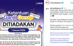Ganjil Genap di Jakarta ditiadakan tanggal 1 Januari 2026