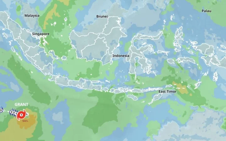 Siklon Tropis Grant Bergerak Menjauh Indonesia, BMKG Ingatkan Dampak Gelombang dan Cuaca. (Source: BMKG)