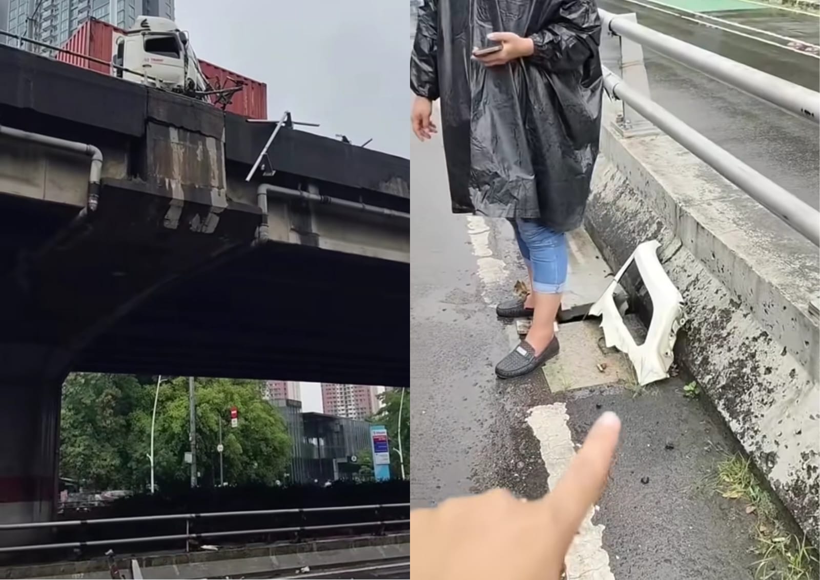 Truk Kontainer Menabrak Pembatas di Tol Dalam Kota, Serpihan Besi Berserakan di Cempaka Putih