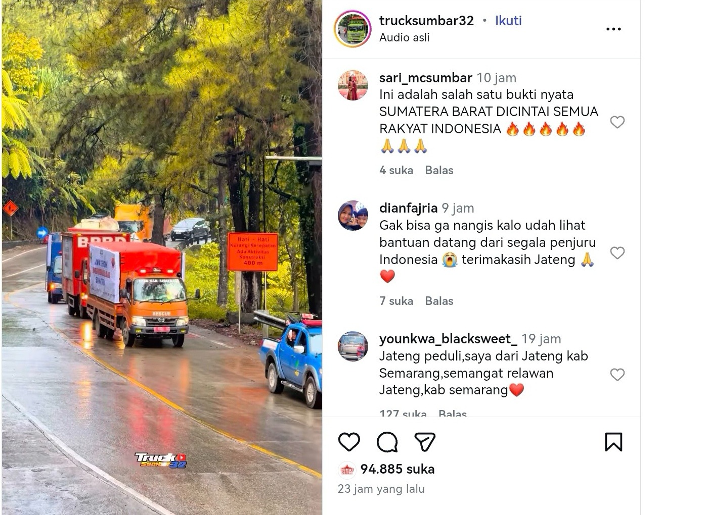 Video Jateng Kirim Bantuan ke Sumatera Trending. (Source: Jateng Prov)
