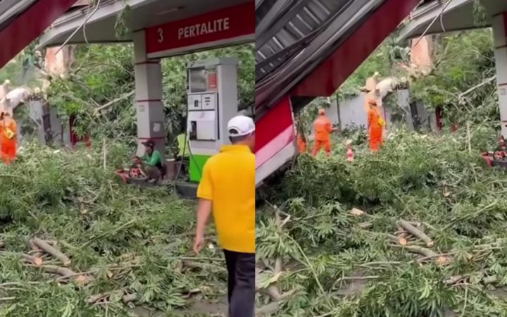 Pohon Tumbang Timpa SPBU Matraman Bawah Flyover, Atap Pengisian BBM Hancur dan Pengendara Terluka