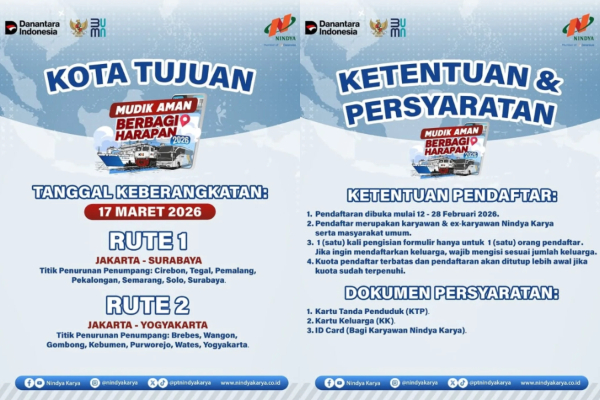 Syarat Daftar Mudik Gratis BUMN Nindya Karya 2026, Cek Rute dan Link Pendaftarannya
