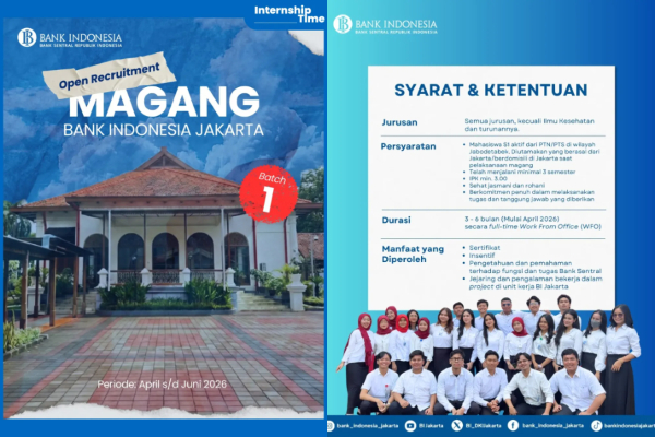 Syarat Lowongan Kerja Magang Bank Indonesia Jakarta Batch 1 2026, Khusus Mahasiswa Jabodetabek
