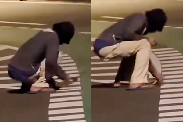 Pria Bertopeng Congkel Mata Kucing Marka Jalan di Cawang