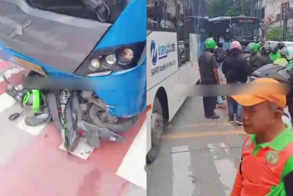 Ojol Tertabrak Bus Transjakarta di Gunung Sahari Jakpus hingga Motor Masuk Kolong Viral, Begini Kronologinya