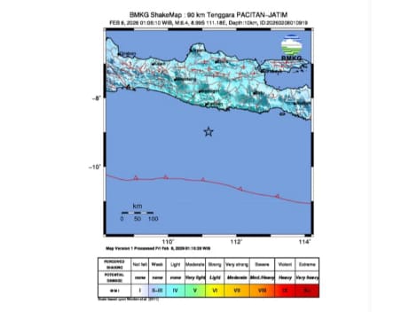 Gempa Magnitudo 6,4 Guncang Laut Selatan Pacitan
