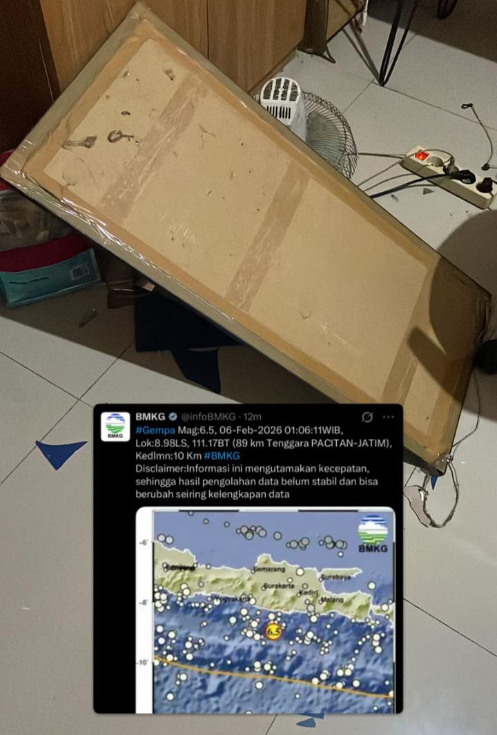 Gempa Magnitudo 6,4 Guncang Laut Selatan Pacitan