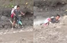 Detik-Detik Menegangkan Ayah dan Anak Terseret Banjir Lahar Gunung Semeru di Lumajang, Netizen: Perjuangan Ayah