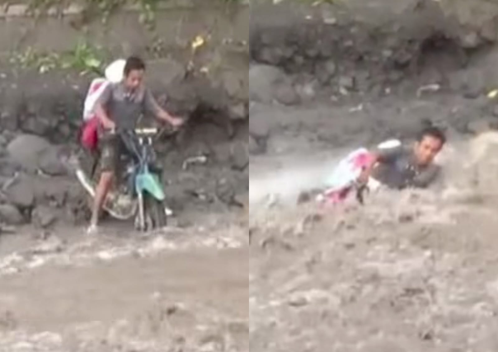 Detik-Detik Menegangkan Ayah dan Anak Terseret Banjir Lahar Gunung Semeru di Lumajang, Netizen: Perjuangan Ayah