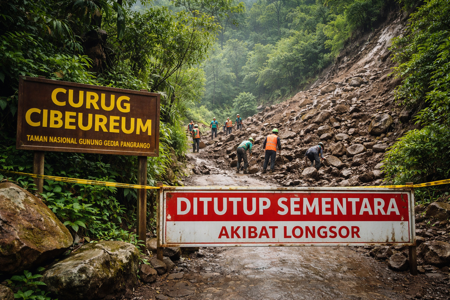 Akses Curug Cibeureum Ditutup Sementara, Longsor 1,5 Meter di Gunung Gede Bikin Jalur Tertimbun
