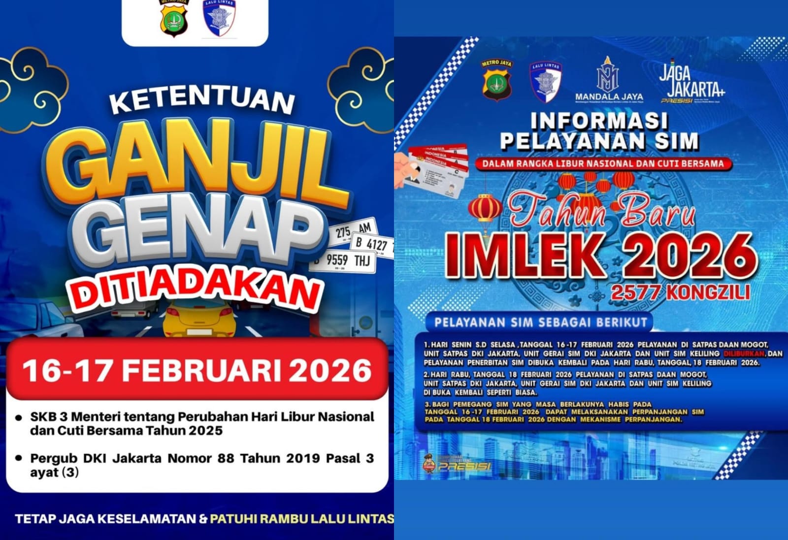Ganjil Genap dan Pelayanan SIM Jakarta Libur Saat Imlek 2026, Ini Jadwal Lengkapnya!