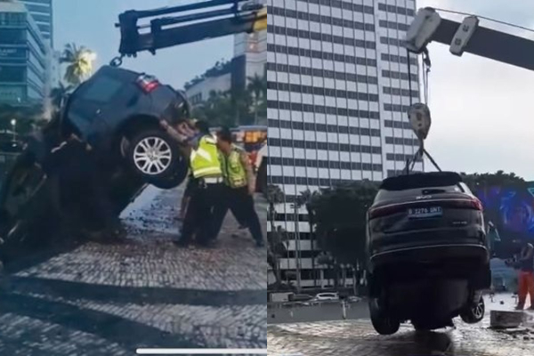 Kronologi Mobil BYD Hitam Masuk Kolam Bundaran HI, Tabrak Pembatas Jalan hingga Hantam Kanstin
