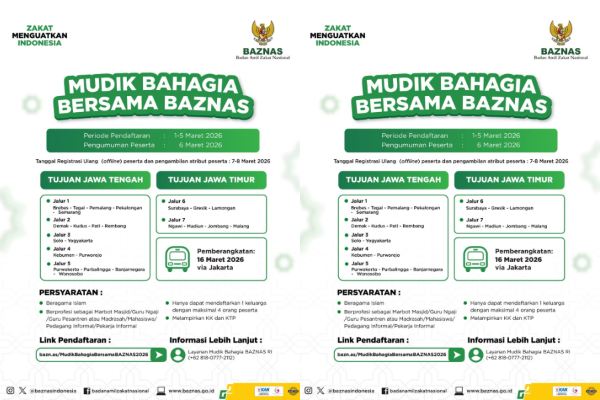 Syarat Pendaftaran Mudik Gratis Baznas 2026, Khusus Beragama Islam, Cek!