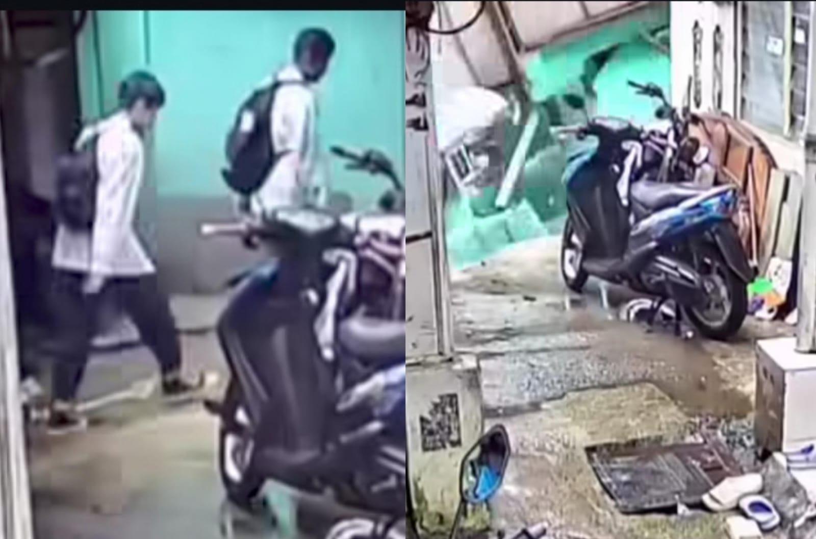 Menegangkan! Detik-detik Longsor di Tebet Jaksel Usai Dua Bocah Sekolah Melintas