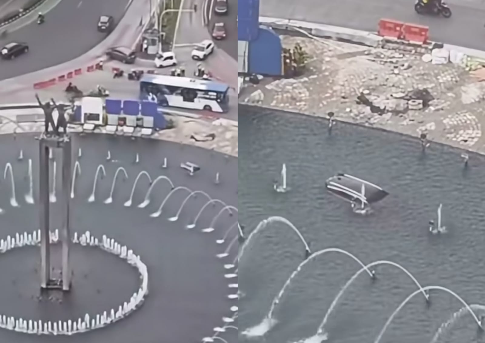 Viral Mobil Kecelakaan Tunggal Masuk ke Kolam Bundaran HI, Netizen: Cuacanya Emang Pas