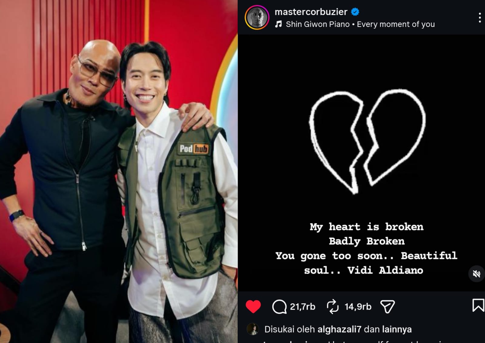 Vidi Aldiano Meninggal Dunia, Deddy Corbuzier Merasa Hancur 'My Heart is Broken Badly Broken'