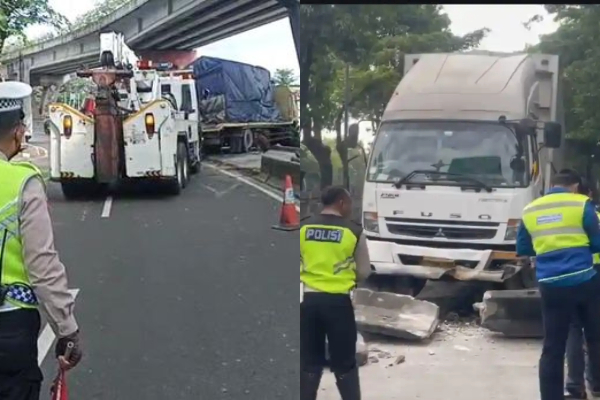 Truk Tabrak Separator Busway di Daan Mogot, Lalu Lintas Lumpuh Total