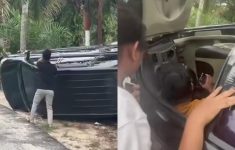 Mobil Terguling di Labuhan Batu Utara Diduga Sopir Mengantuk, Penumpang Sempat Linglung