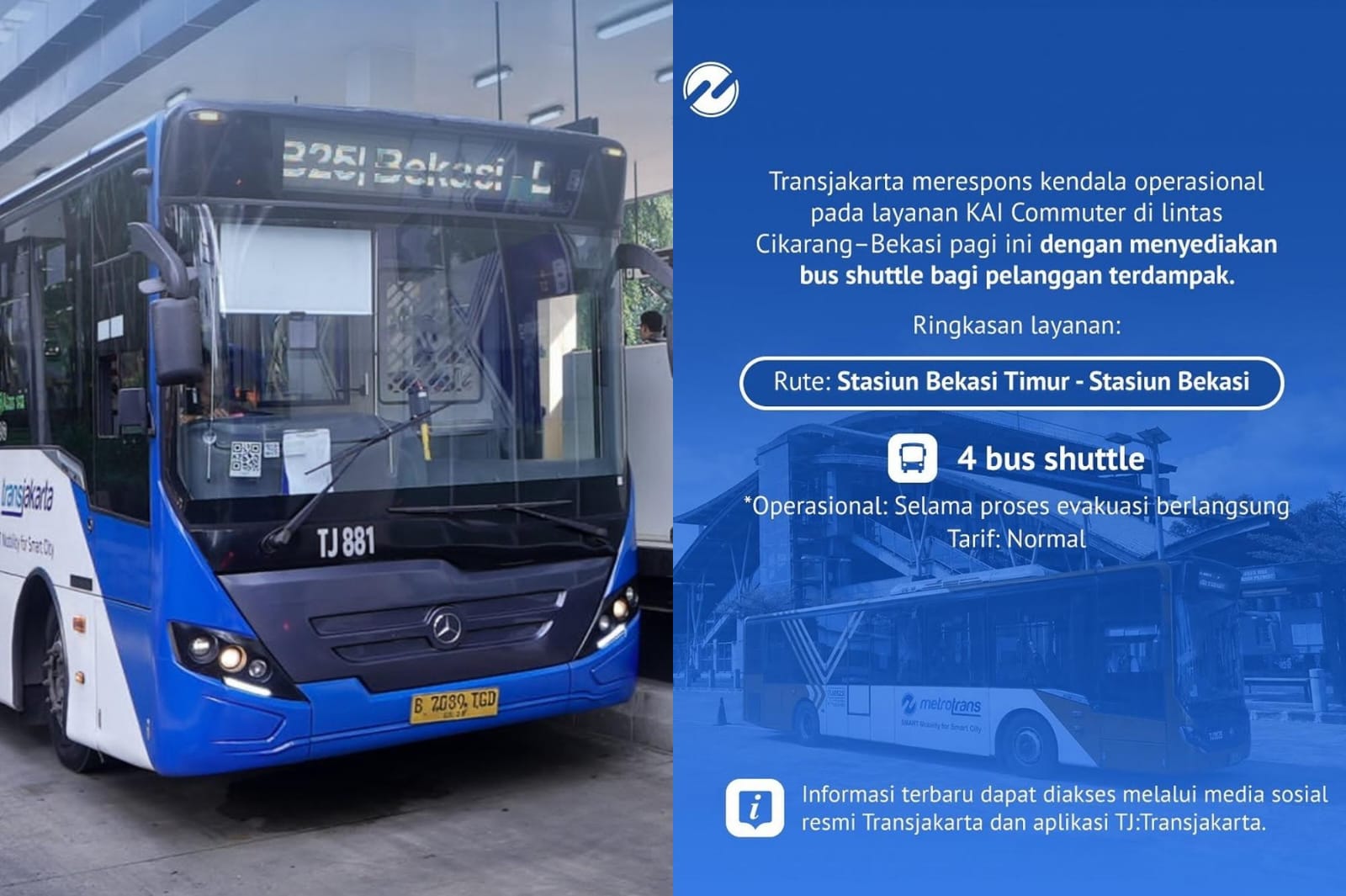 Transjakarta Siapkan Shuttle Bekasi Timur-Bekasi, Bantu Penumpang Usai Kecelakaan Kereta