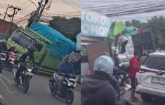 Truk Beras Terperosok di Kalimalang Viral, Sopir Diduga Mabuk, Lalu Lintas Terganggu