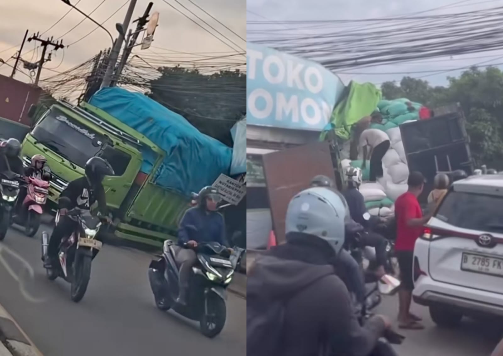 Truk Beras Terperosok di Kalimalang Viral, Sopir Diduga Mabuk, Lalu Lintas Terganggu