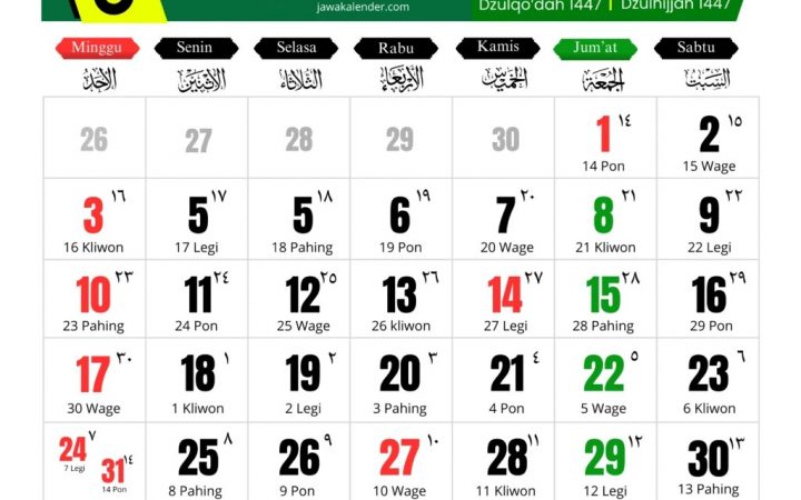 Kalender Bulan Mei 2026