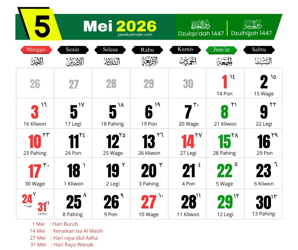 Kalender Bulan Mei 2026